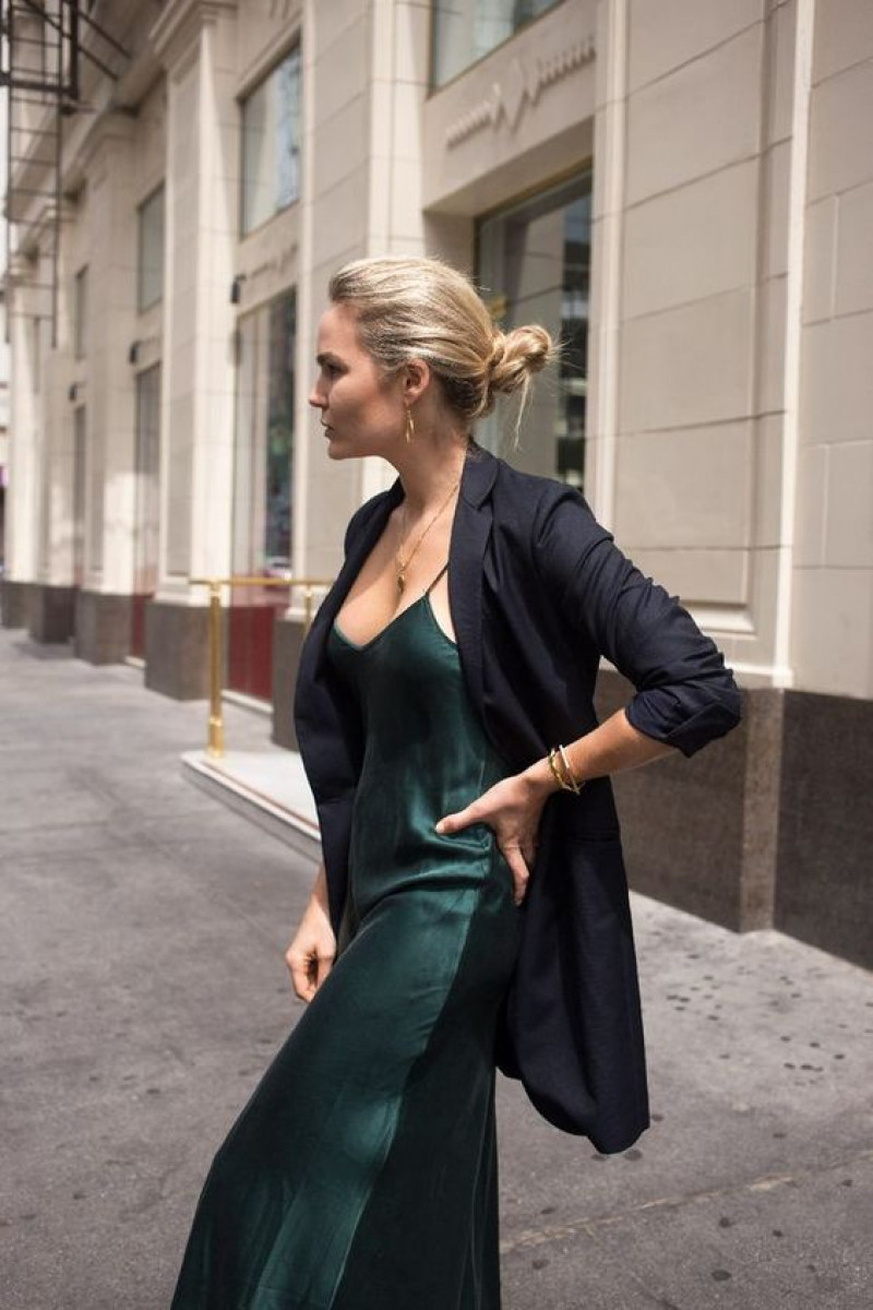 Slip Dress And Blazer Wardrobe Ideas Dark Blue And Navy Kimono Coat, dress combination with black jacket: women's clothing,  silk laundry,  suit jacket  