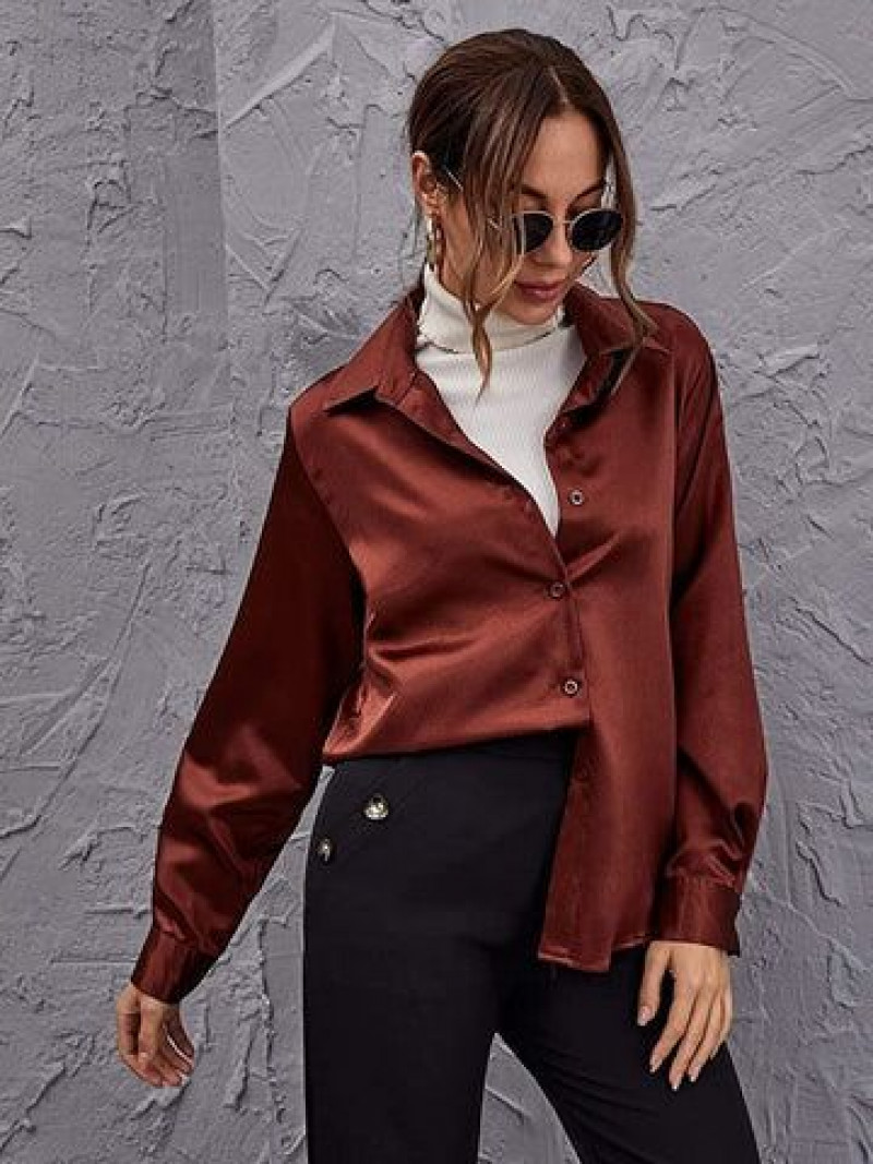 Brown Silk Shirt Outfit Designs With Black Pants, Silk Shirt, Overcoat and Satin Shirt: 