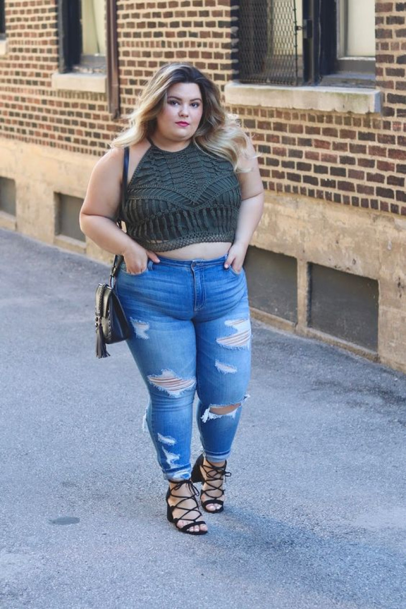 Knitted Top, Plus Size Crop Top Fashion Outfits With Light Blue Casual Trouser, Tops Para Mujeres Gorditas: plus-size clothing,  plus size dress,  h&m  