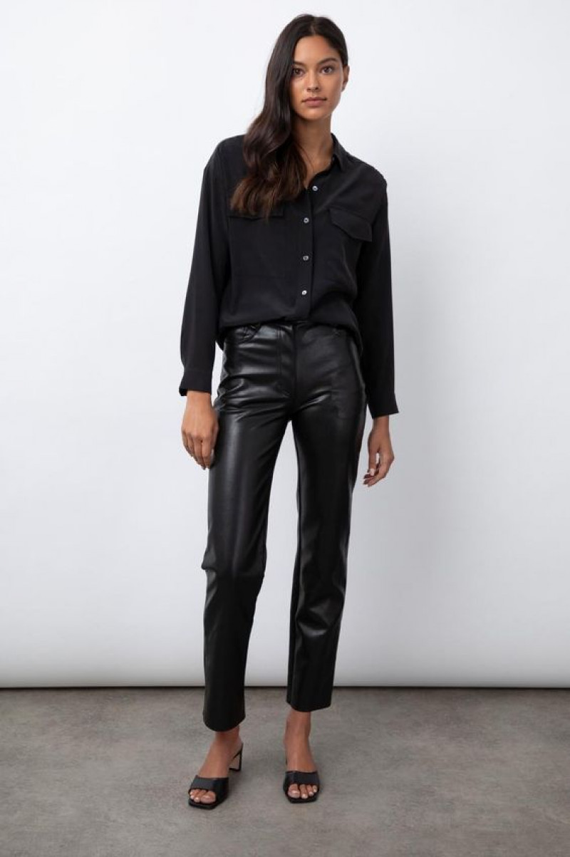 Black Shirt Fashion Trends With Black Leather Pants, Sexy Outfit For Your Perfect Date Night: 
