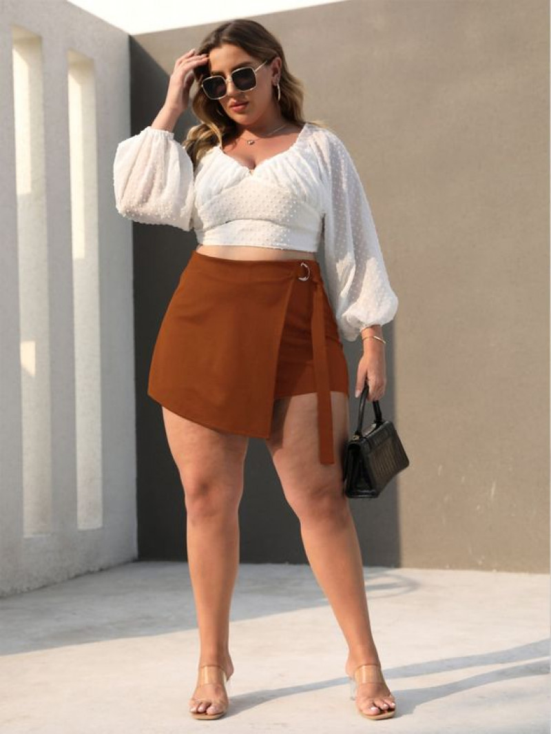 White Plus Size Dating Fashion Wear With Orange Casual Skirt: plus-size clothing, leg warmer, knee highs, boot sock 