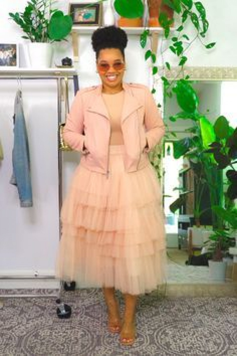  Outfit Trends Pink Biker Jacket Pink Tiered Skirt, Gown: girls' outfit,  cocktail dress  