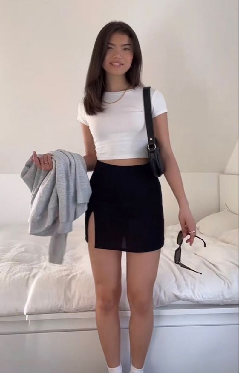 Grey Jackets And Coat Tight Outfits With Black Formal Skirt: leather skirt,  fashion store,  black formal skirt,  white t-shirt,  grey jackets and coat,  grey and black,  grey Jackets and Coat and black formal skirt Skirt  