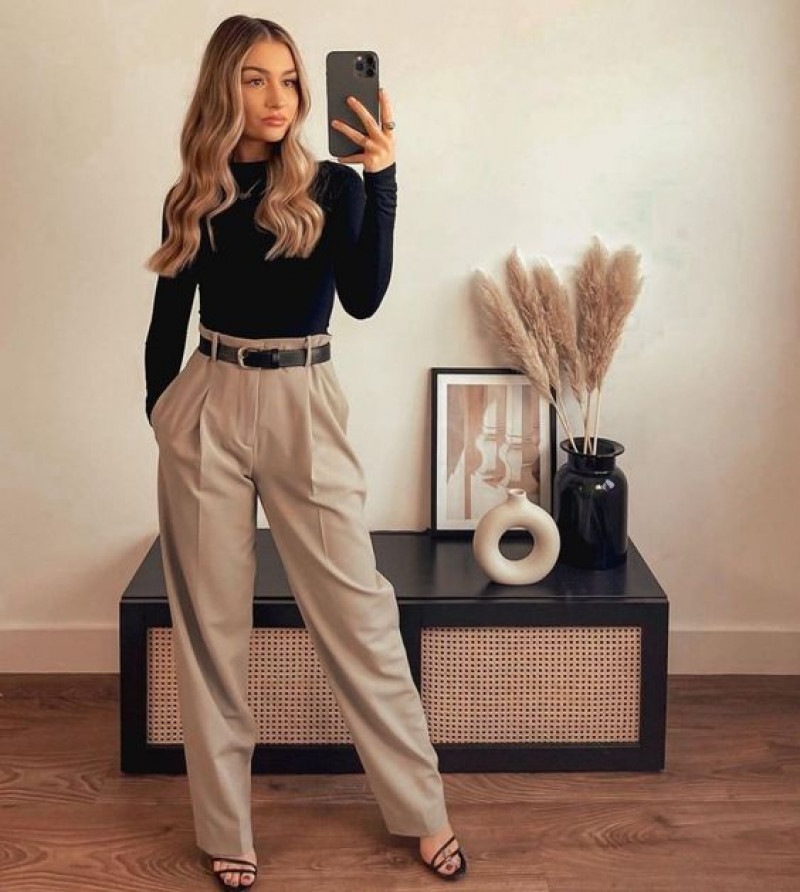 Black Top Business Casual With Beige Casual Trouser | Interview Suit / Professional Outfit: 