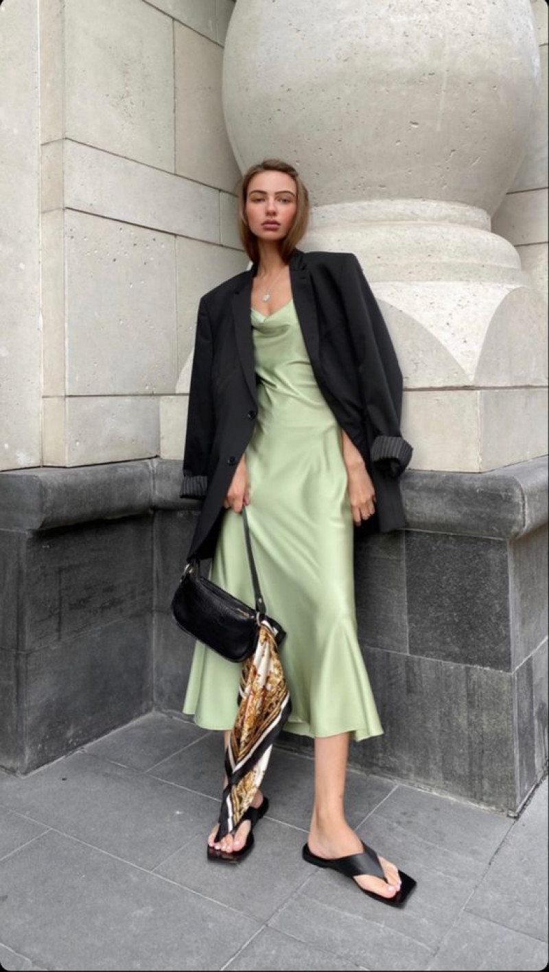 Slip Dress And Blazer Fashion Trends Black Casual Dress, Fashion Model: 
