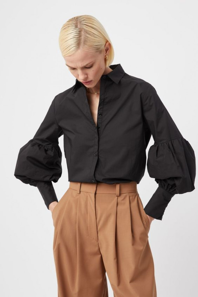 Black puff-sleeve cotton shirt Ideas With Beige Formal Trouser, Classic Work Outfit for Autumn Winter 2023: sleeveless shirt,  formal wear  