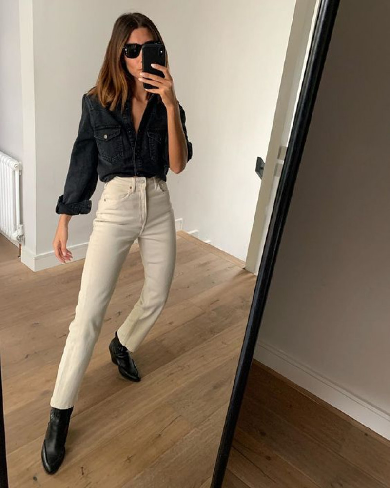 White Pants Black Boots Outfits Ideas With Black Casual Jacket, Beige Jeans Style: high-rise,  slim-fit pants,  mom jeans  