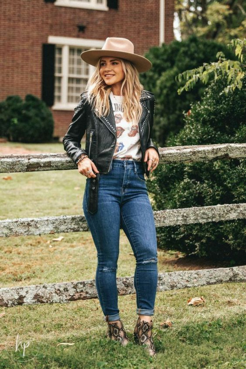 Black Biker Jacket Cowgirl Fashion Ideas With Dark Blue And Navy Casual Trouser, Jeans: womens fashion,  western wear,  winter clothing,  cowboy boot,  autumn fashion  
