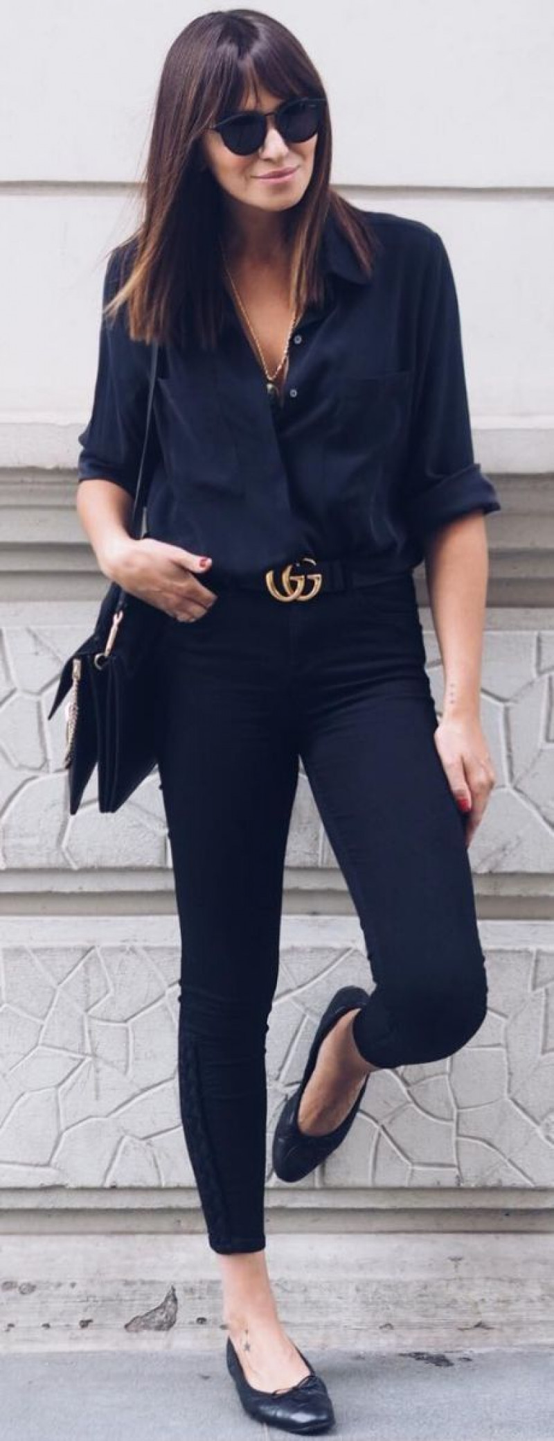 Dark Blue And Navy Cropped Blouse  Fashion Outfits With Black Casual Trouser, Casual Office Wear: formal wear,  smart casual,  business casual  