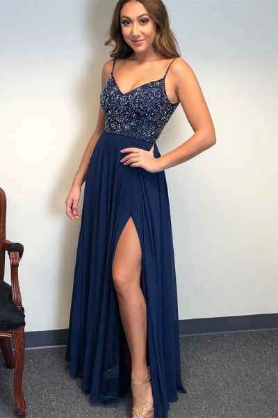 Navy blue adorable looks with cocktail dress, evening gown, party dress: cocktail dress,  party dress,  prom dresses,  formal wear,  evening gown,  navy blue,  spaghetti strap  
