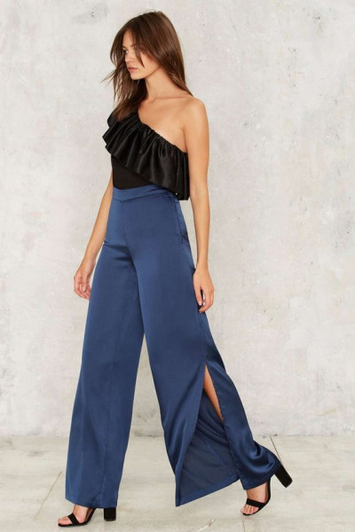 Cobalt blue and blue attire vibes with Slit denim, sleeveless shirt: sleeveless shirt,  cobalt blue  