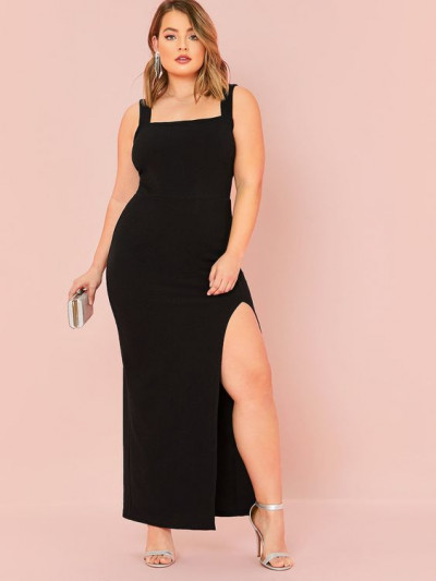 Plus size double thigh split dress: plus-size clothing,  day dress,  plus size dress,  sheath dress,  women's dress,  maxi dress,  evening gown,  plus split thigh solid maxi dress  