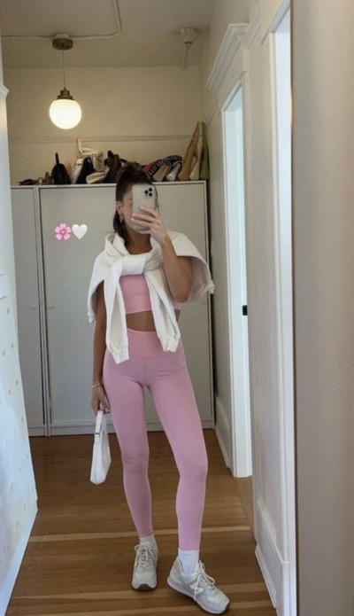 Pink workout outfit aesthetic, women's activewear: active pants,  workout leggings,  yoga pants,  sports bra,  women's activewear,  girls' leggings  