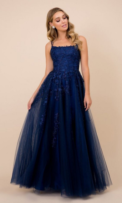 Prom navy blue dress bridal party dress, formal prom dress, tulle prom dress
