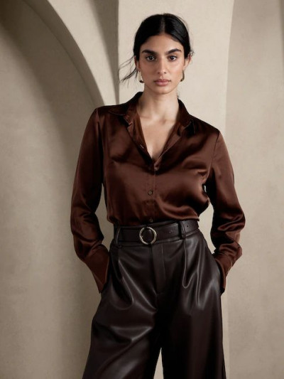 Chic outfit with coat, trousers, dress: leather clothing,  leather fashion  